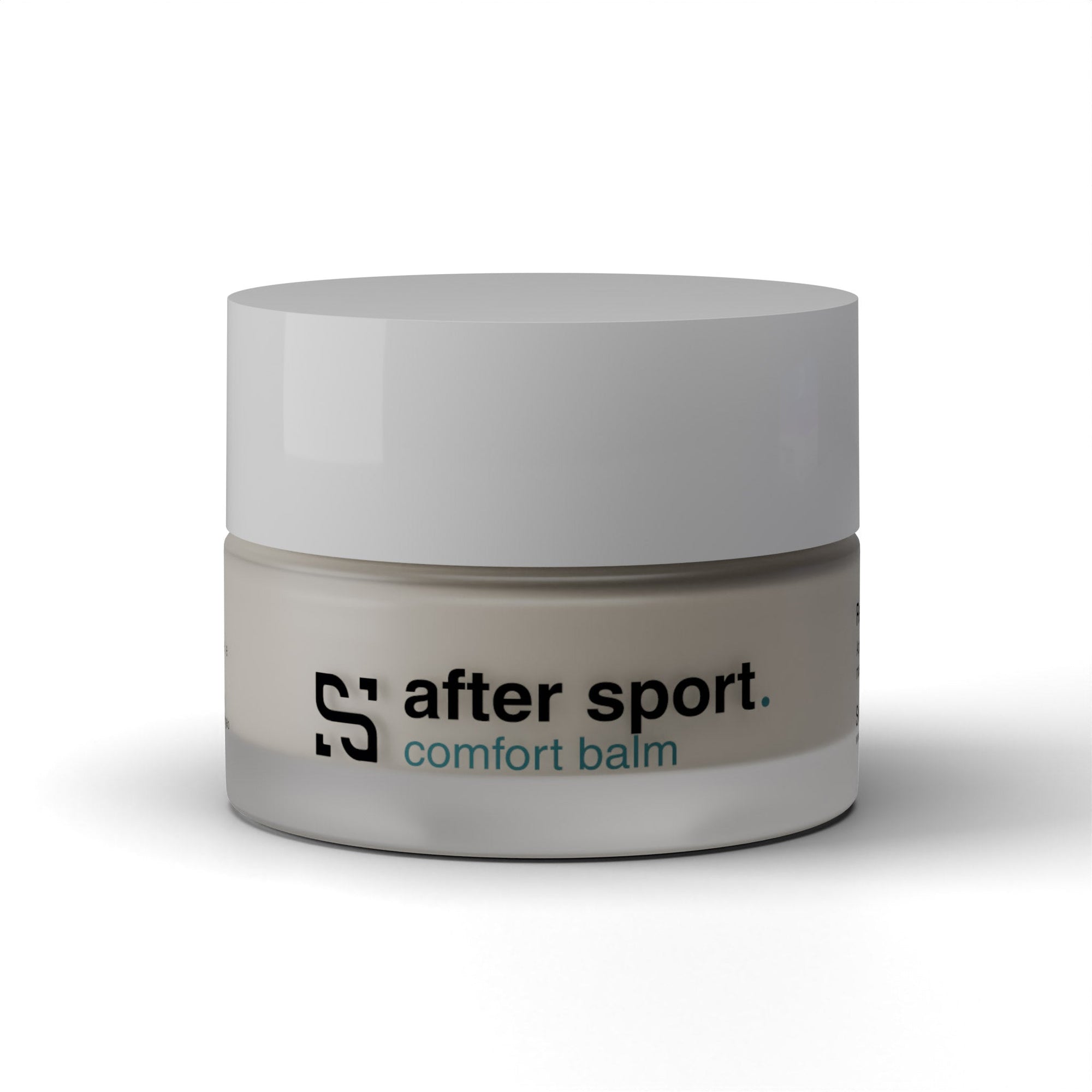 Barattolo frontale di After Sport Comfort Balm Sensitiva con burro di karité, Cannabidiolo, menta ed eucalipto, 100ml 